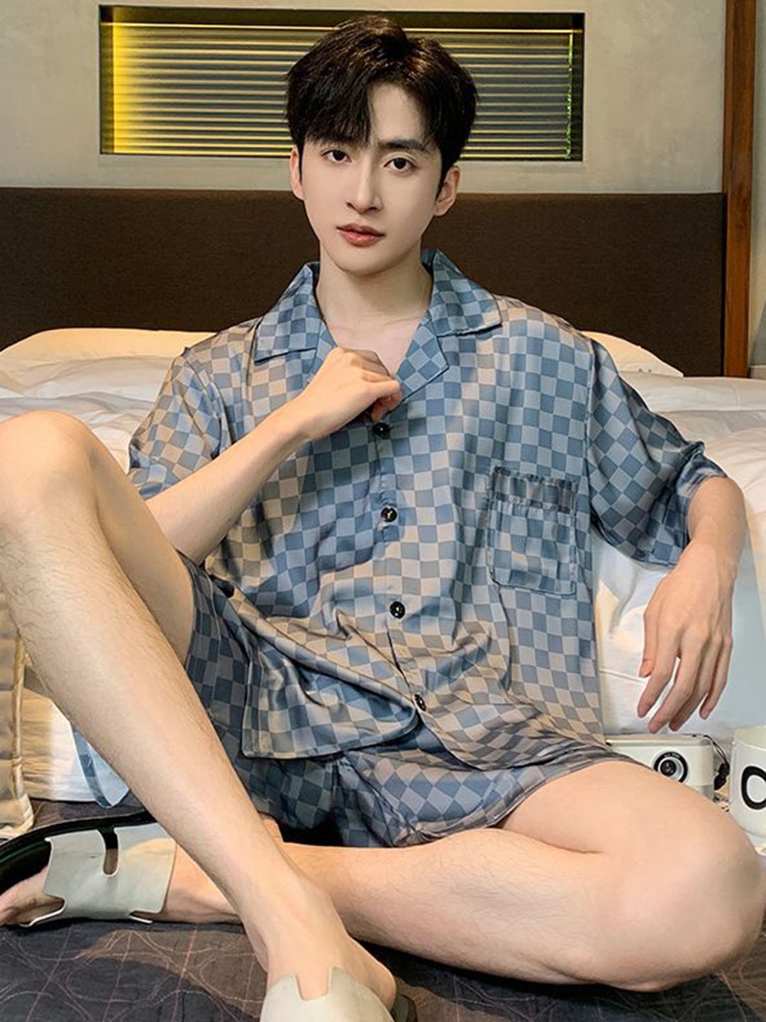 

StyleCast Checked Shirt With Shorts, Grey
