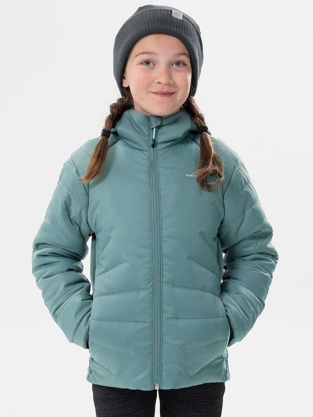 

Quechua By Decathlon Girls Hooded Solid Sports Padded Jacket, Green