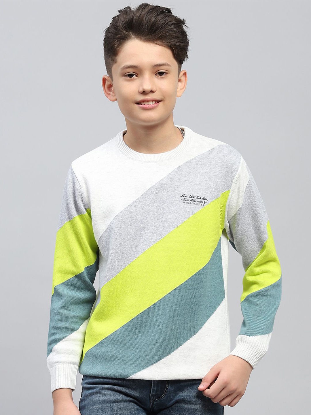 

Monte Carlo Boys Cotton Colourblocked Pullover, White
