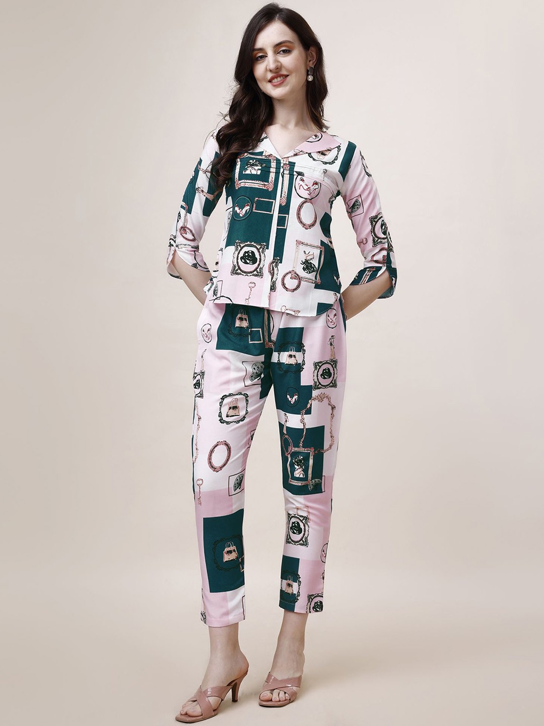 

Fashion2wear Printed Top With Trousers Co-Ords, Pink