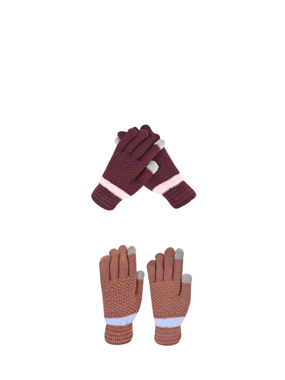 

LOOM LEGACY Women Pack of 2 Patterned Acrylic Touchscreen Winter Gloves, Maroon