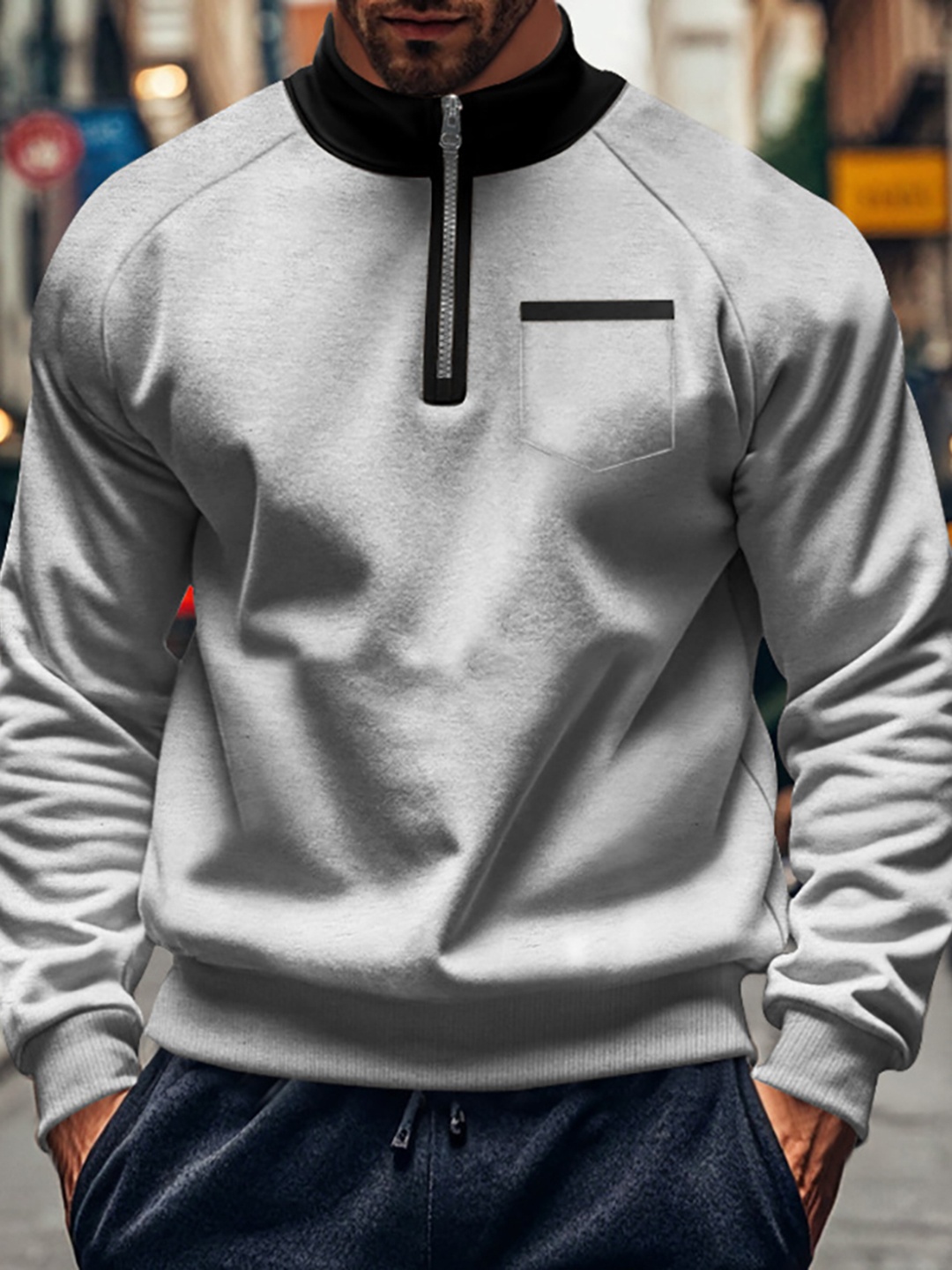 

StyleCast x Revolte Men Colourblocked Mock Collar Sweatshirt, Grey