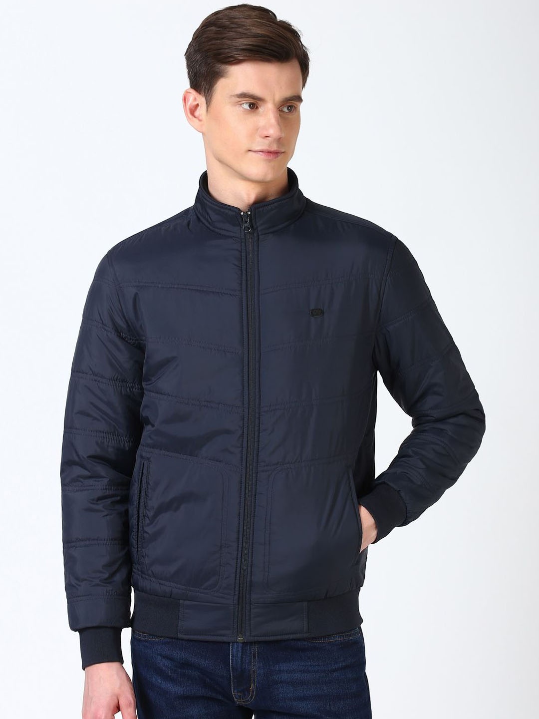 

Peter England Casuals Men Mock Collar Solid Casual Padded Jacket, Navy blue