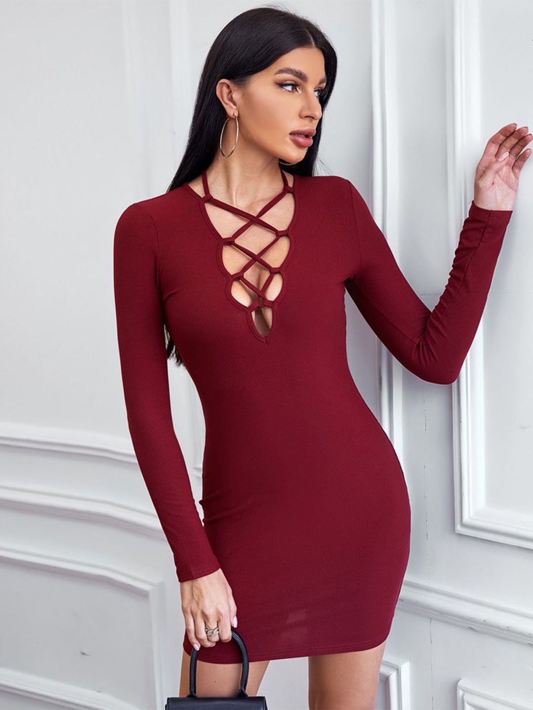 

StyleCast Women Tie-Ups Bodycon Dress, Maroon
