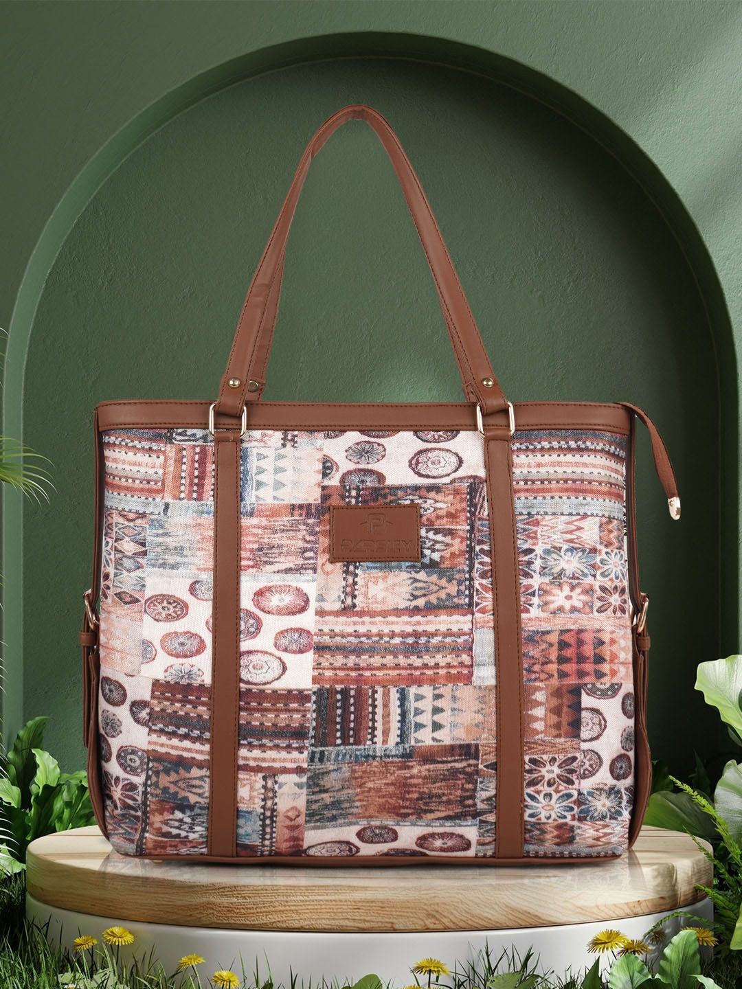 

PARSLEY Women Floral Printed Structured Shoulder Bag, Brown