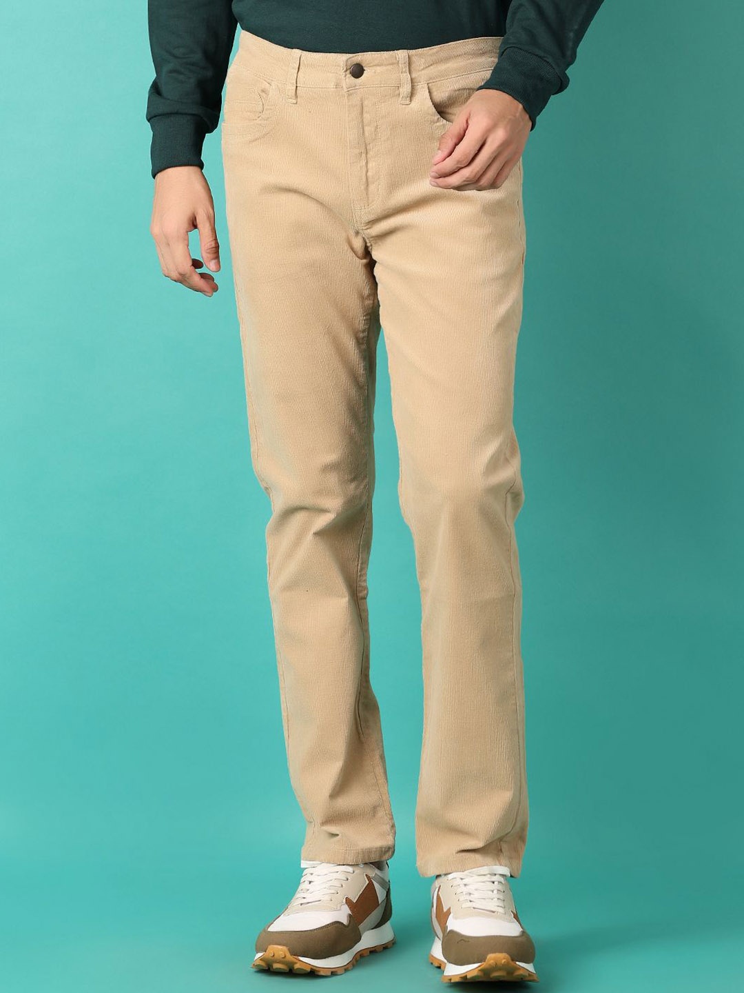 

V-Mart Men Mid-Rise Cotton Chinos Trousers, Cream