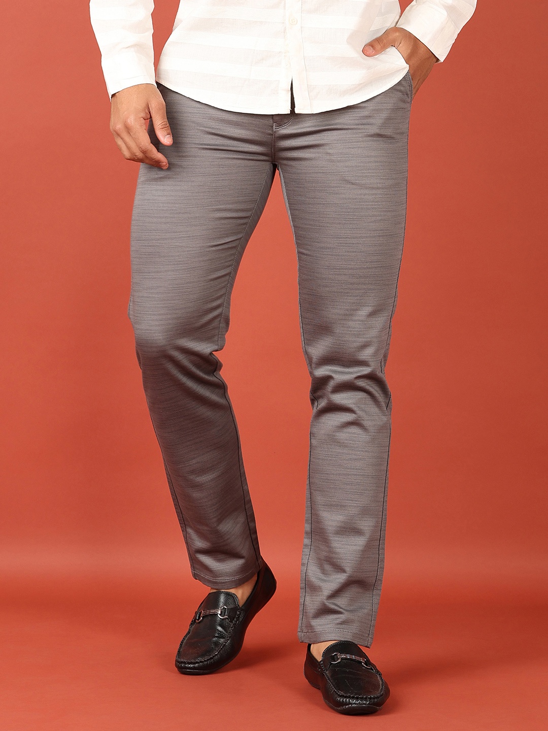 

V-Mart Men Cotton Regular Fit Chinos Trousers, Grey
