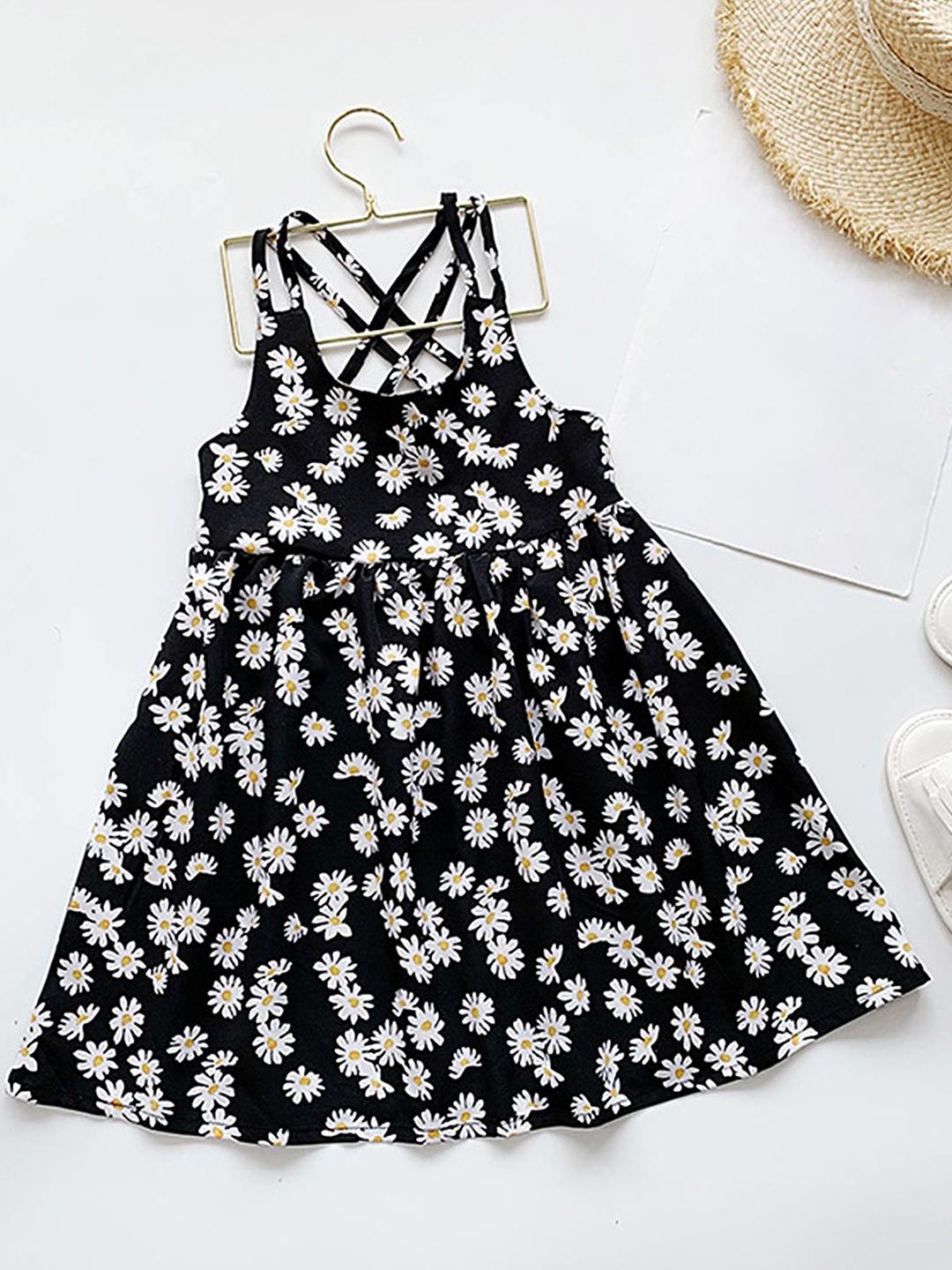 

LULU & SKY Girls Floral Print Halter Neck Fit & Flare Dress, Black