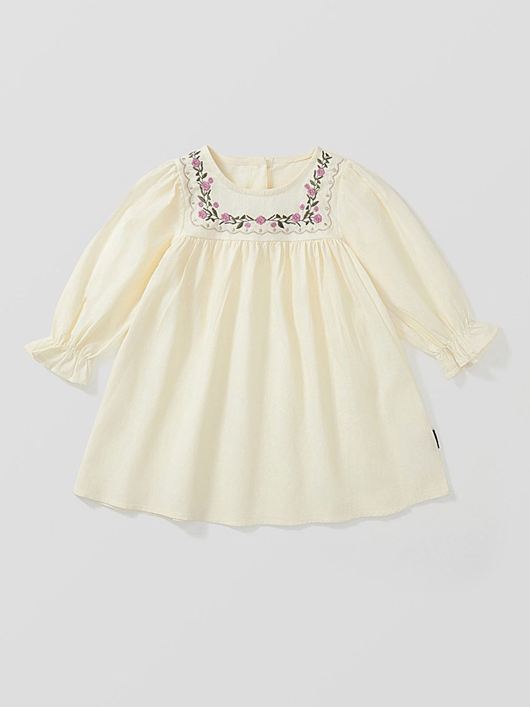 

LULU & SKY Girls Puff Sleeve A-Line Dress, Cream