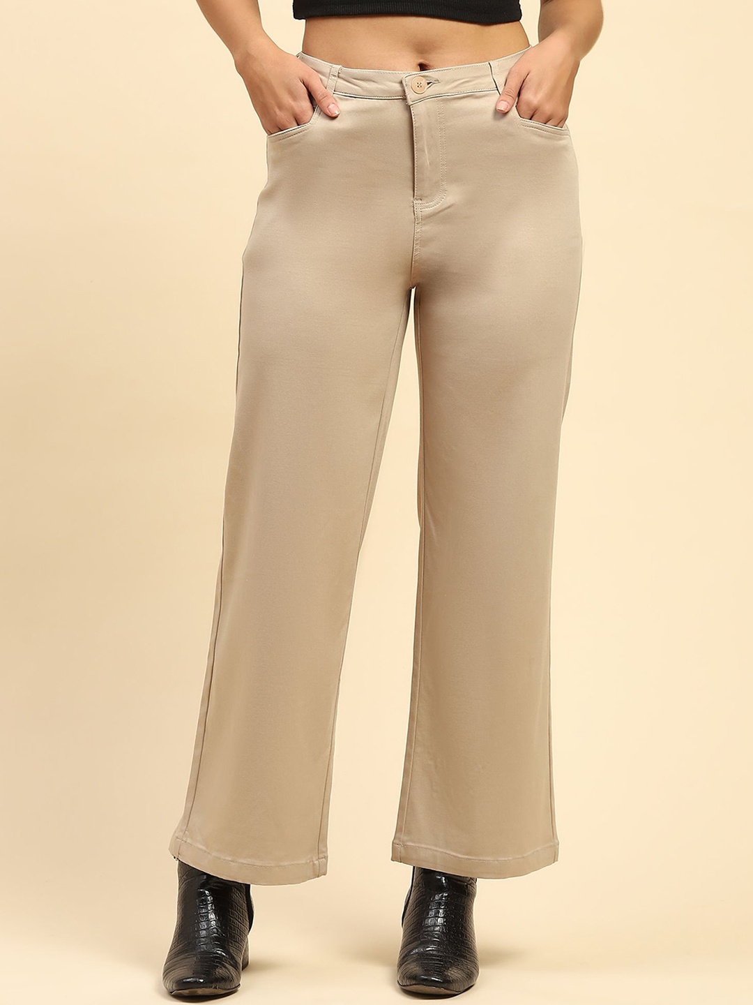 

Global Republic Women Smart Straight Fit High-Rise Easy Wash Trousers, Brown