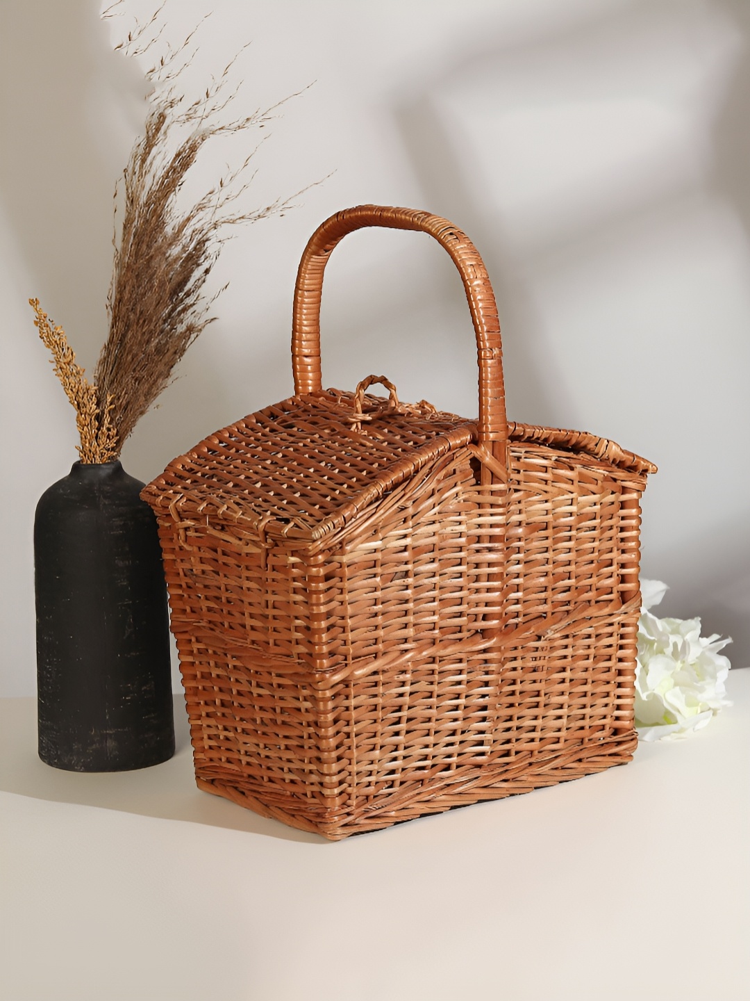 

HABERE INDIA Brown Reusable Multi-Utility Bamboo Organiser With Top Handle