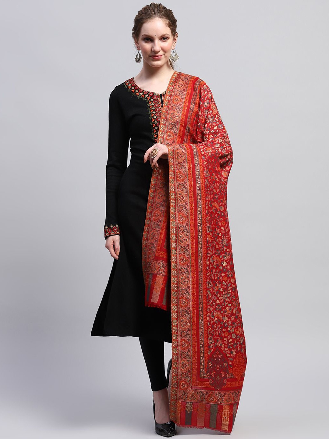 

Monte Carlo Floral Woven Design Shawl, Red
