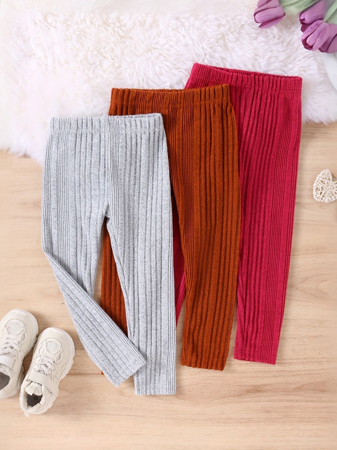 

INCLUD Girls Pack Of 3 Ankle-Length Solid Leggings, Rust