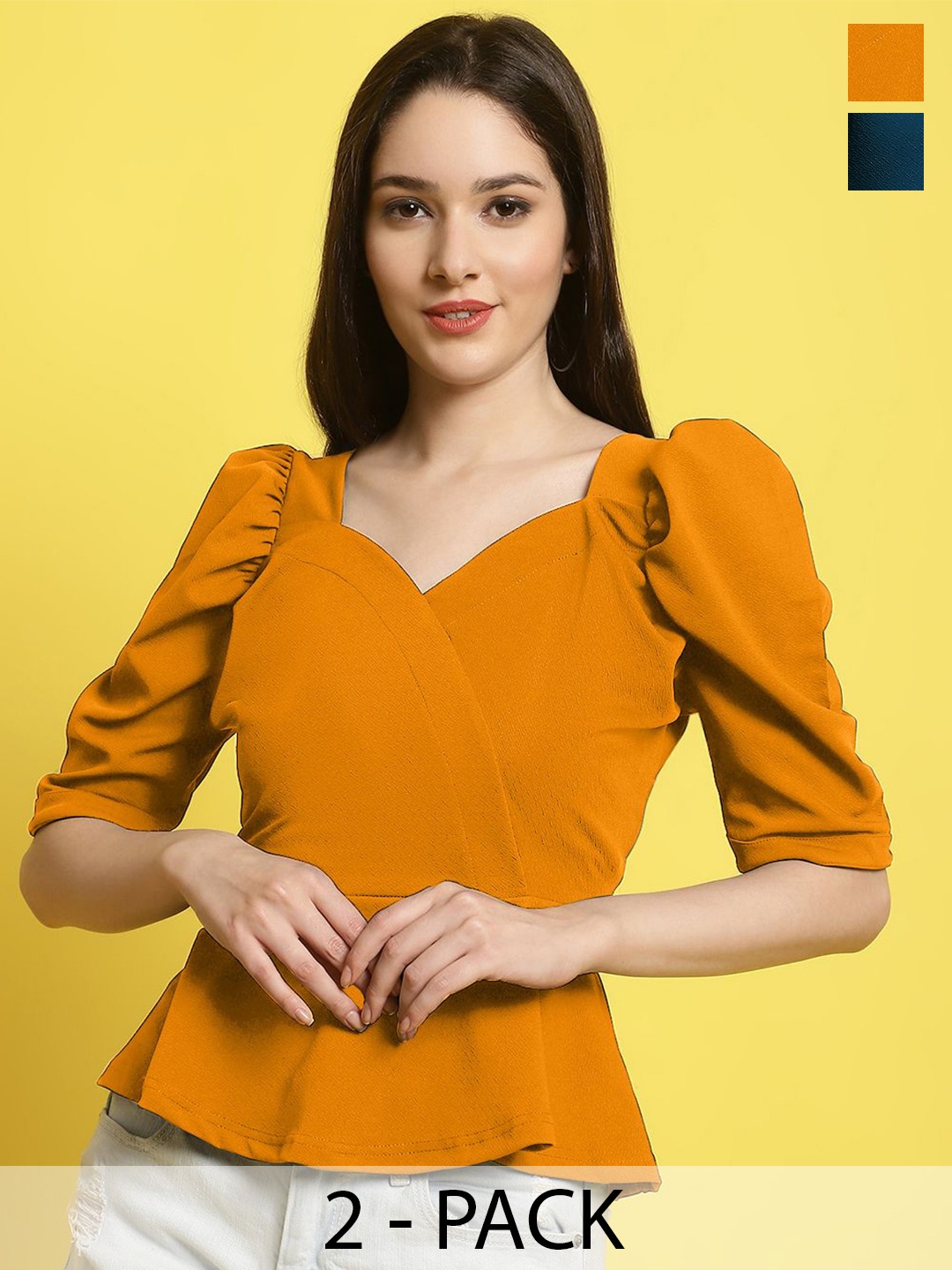 

Metronaut Women Pack of 2 Casual Valentino Top, Yellow