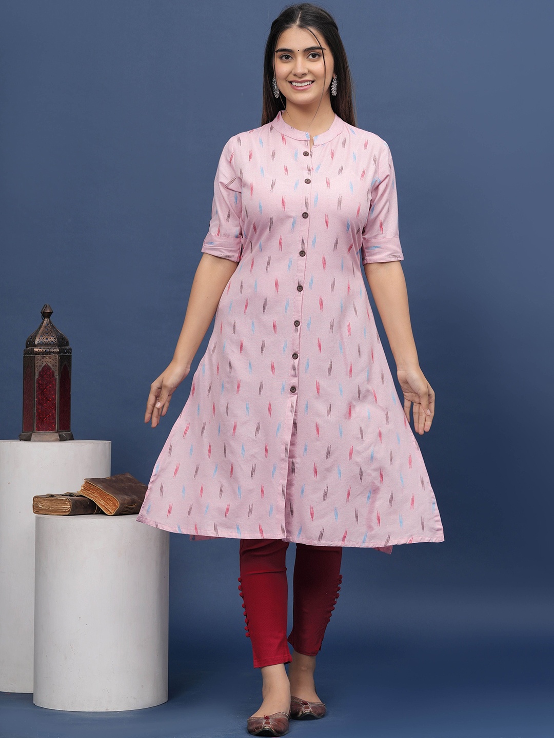 

DIZON Women Woven Design Pure Cotton Kurta, Pink