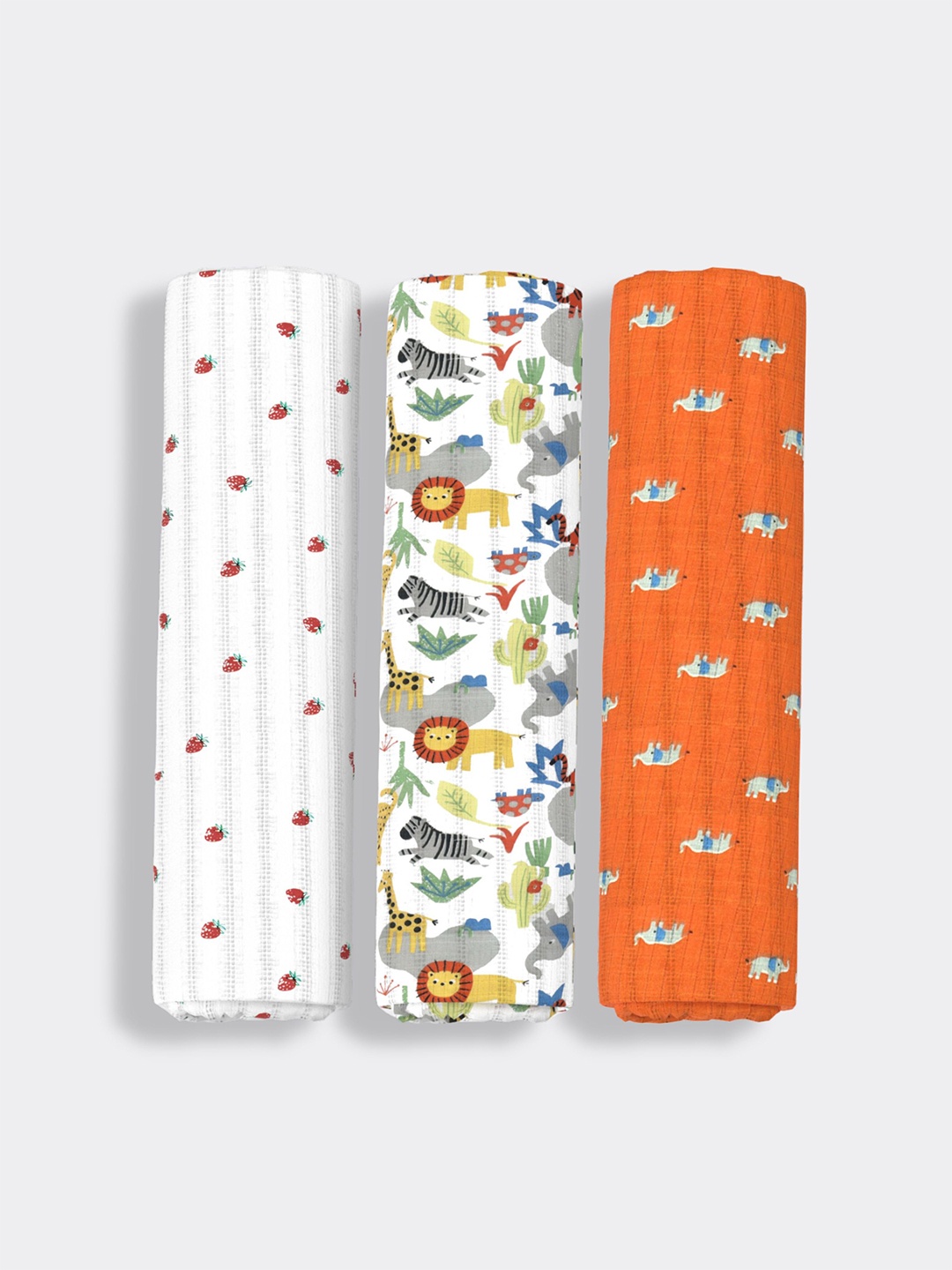 

Orange Sugar Infant Kids White Pack Of 3 Printed Pure Cotton Muslin Swaddle