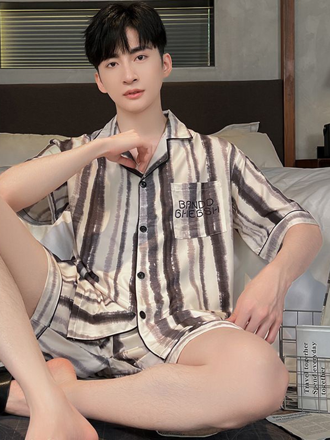 

StyleCast Striped Shirt With Shorts, Beige
