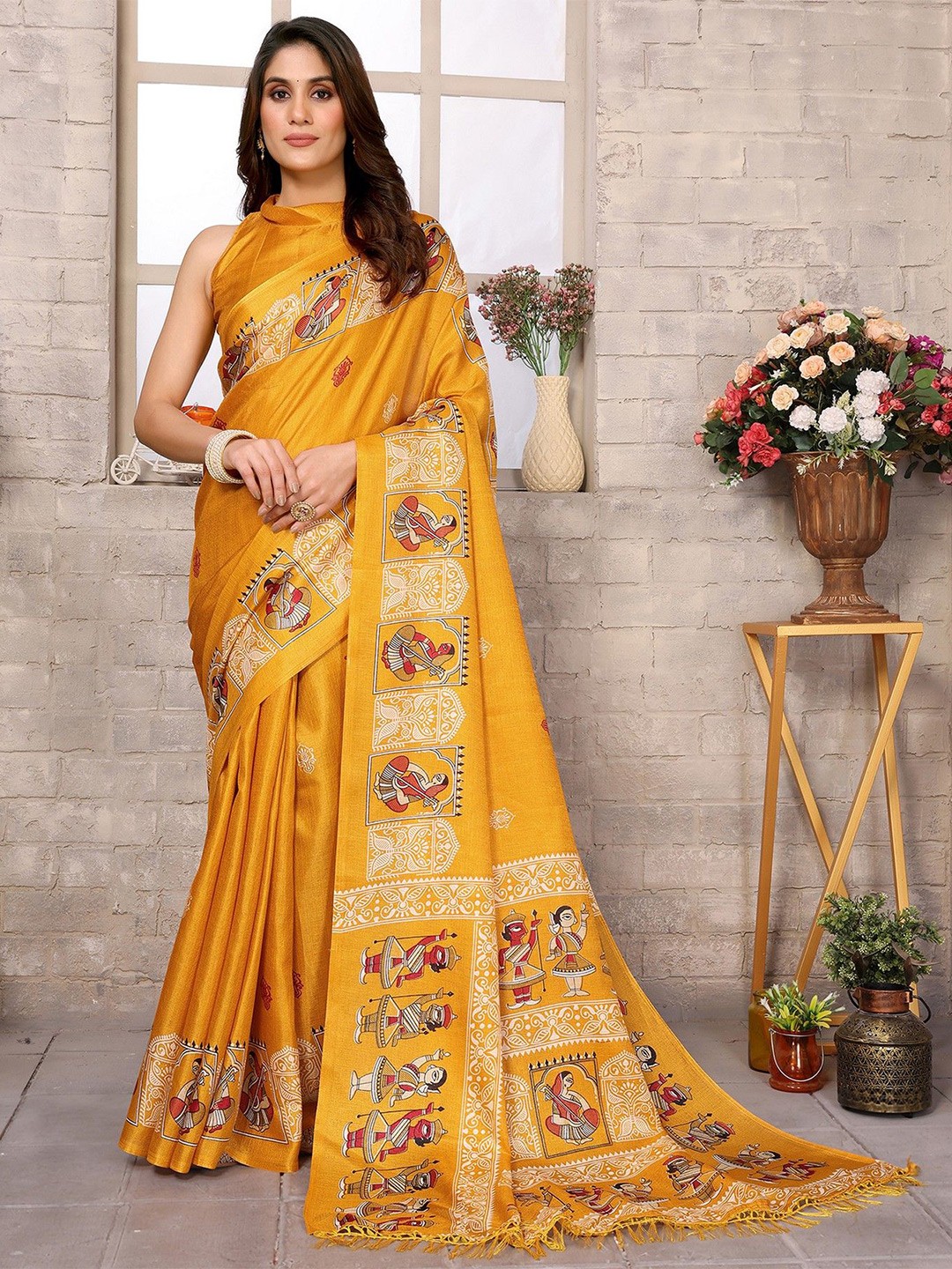 

KALINI Women Woven Design Saree With Blouse Piece, Yellow