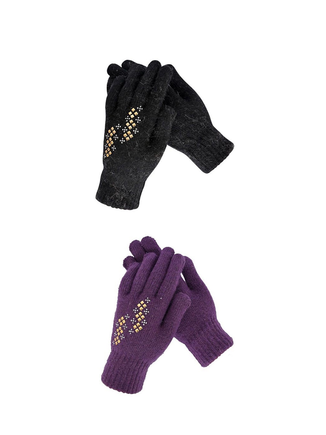 

LOOM LEGACY Women Pack of 2 Patterned Acrylic Winter Gloves, Purple