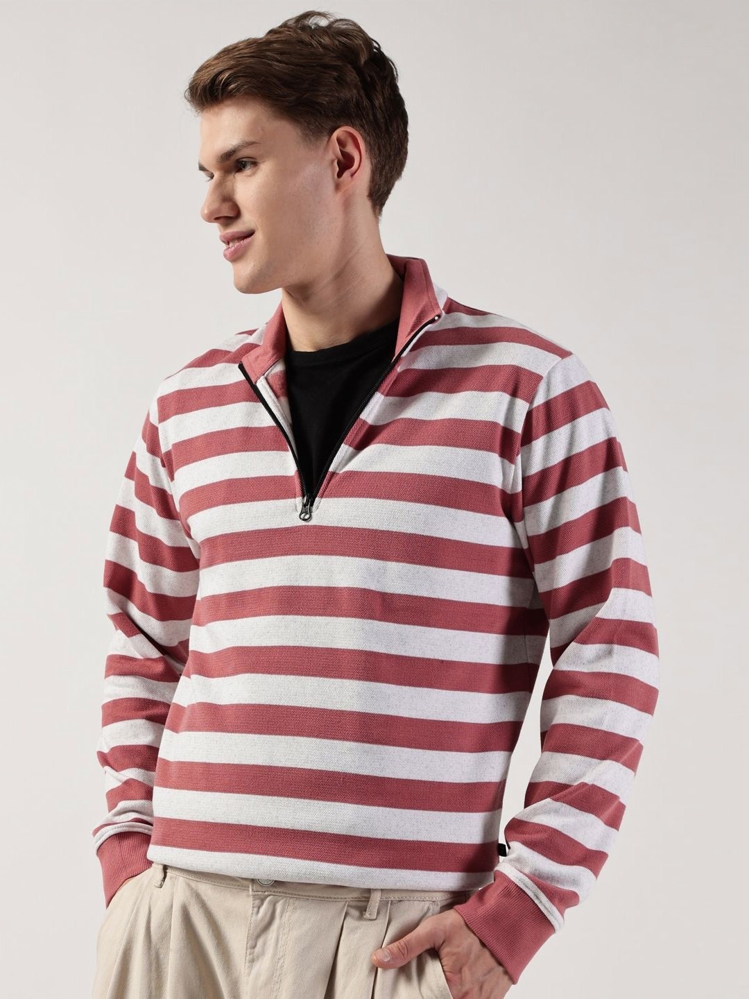 

Thomas Scott Striped Mock Collar Sweatshirt, Pink