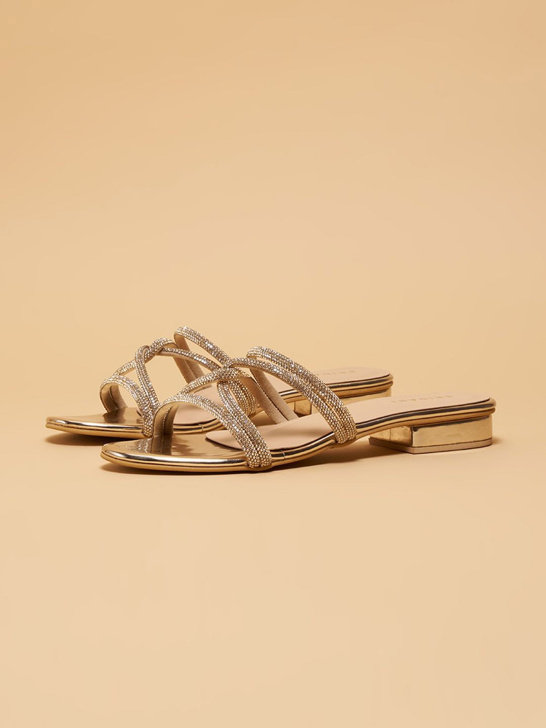 

ERIDANI Women Embellished Open Toe Flats, Gold