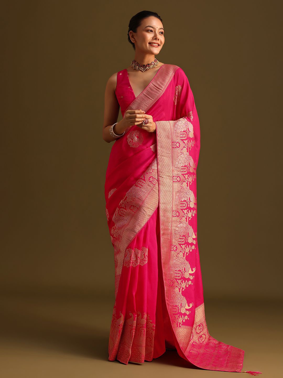 

KALKI Fashion Woven Design Zari Saree, Pink