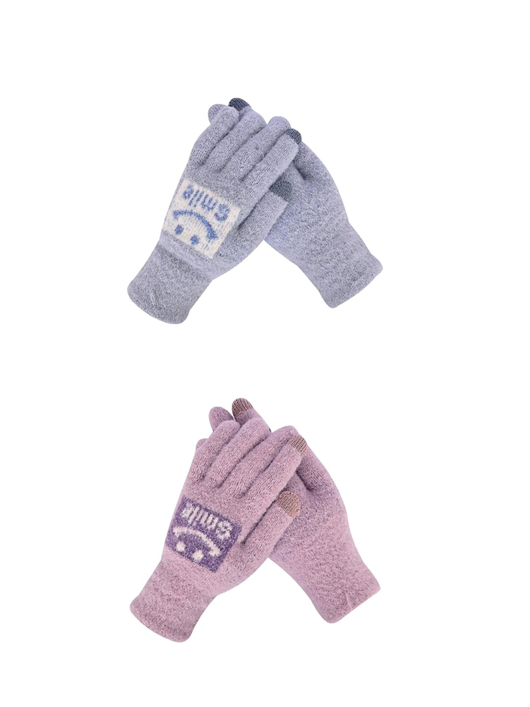 

LOOM LEGACY Women Pack of 2 Patterned Winter Woollen Touchscreen Gloves, Blue