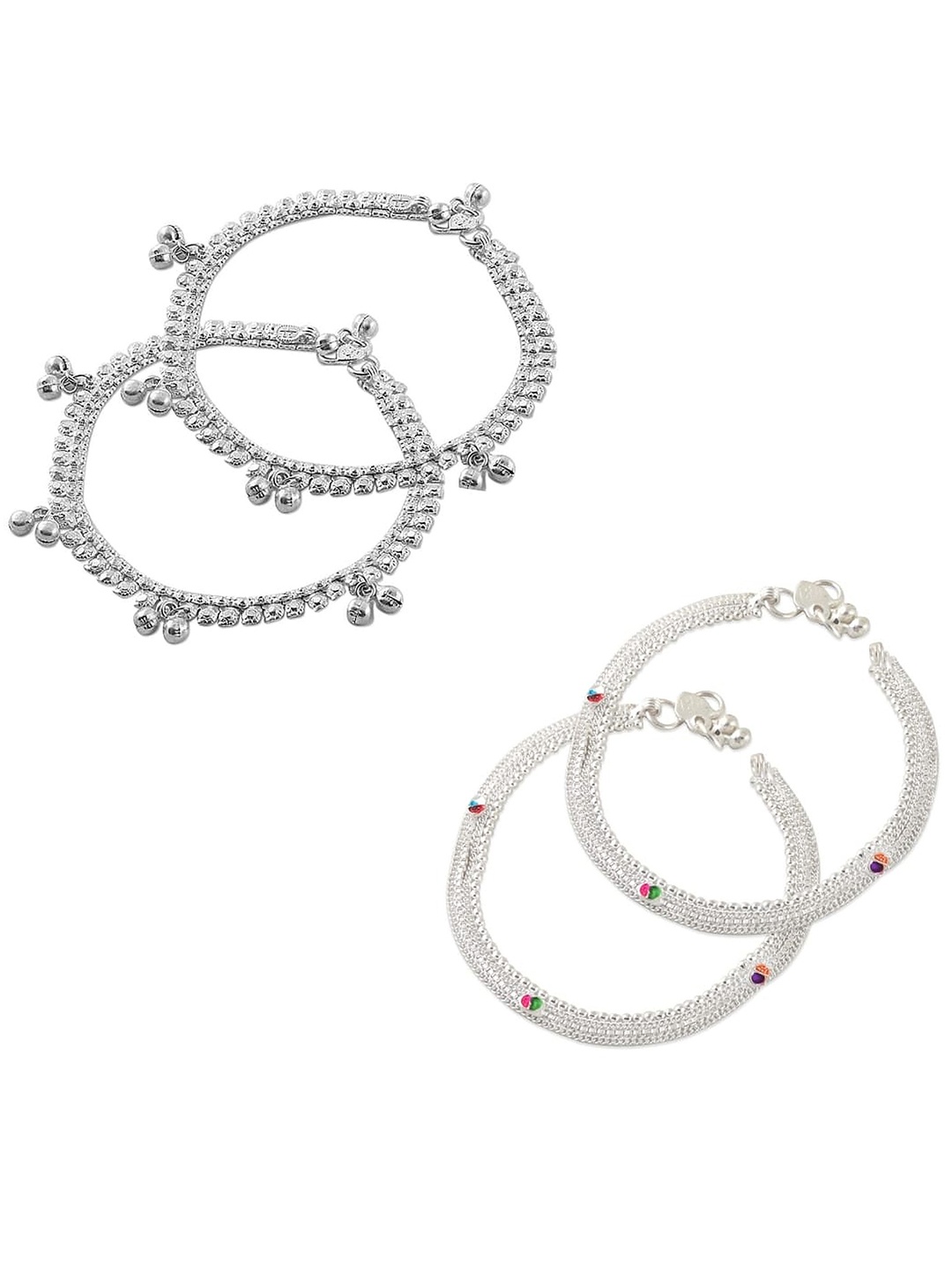 

Heer Collection Set Of 2 Silver-Plated Stone Studded Anklets