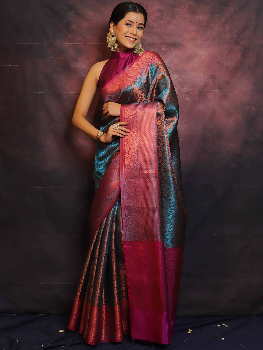

Banarasee Ethnic Motifs Zari Tissue Banarasi Saree, Blue
