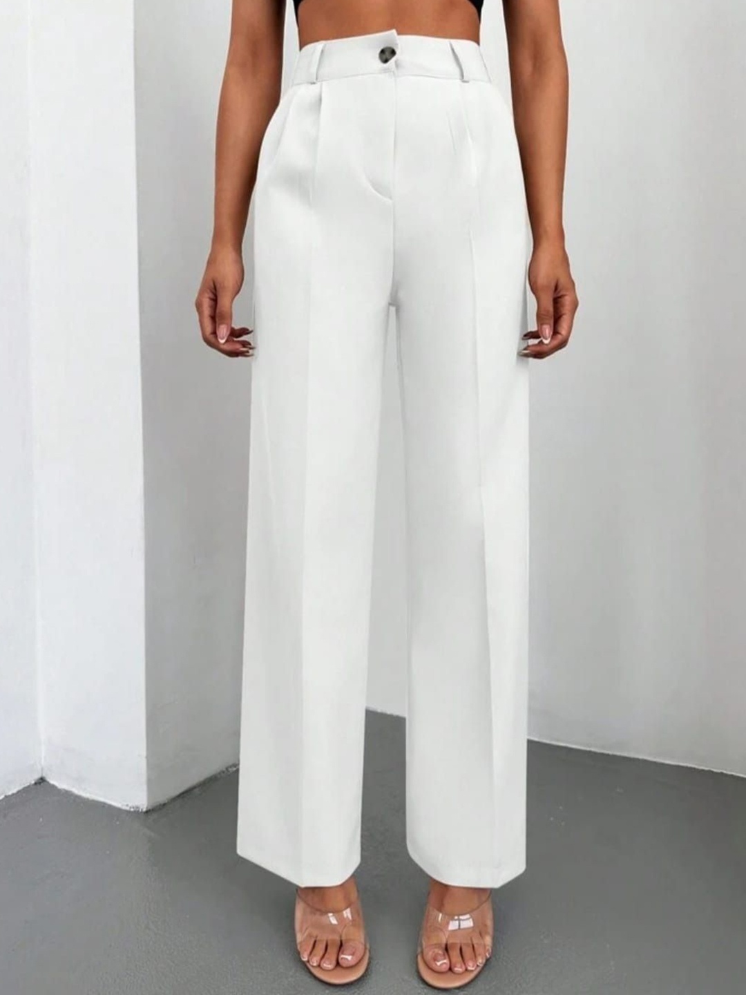 

BROADSTAR Women Pleated Korean Pants, White