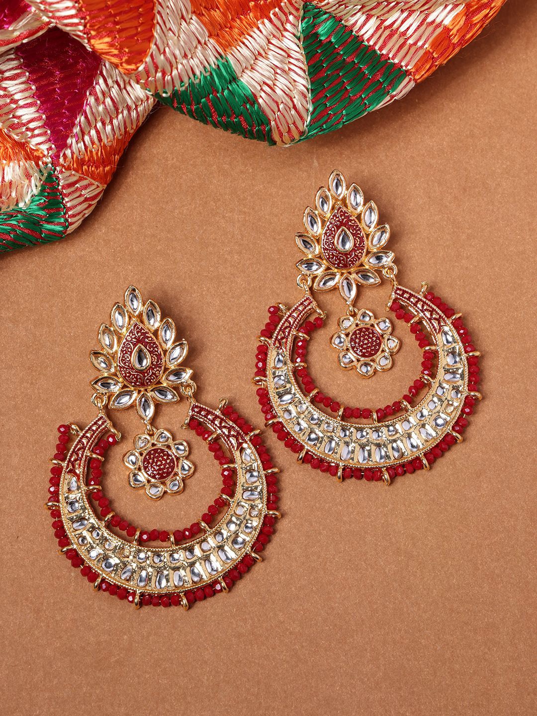 

PANASH Gold Plated Kundan Contemporary Drop Earrings
