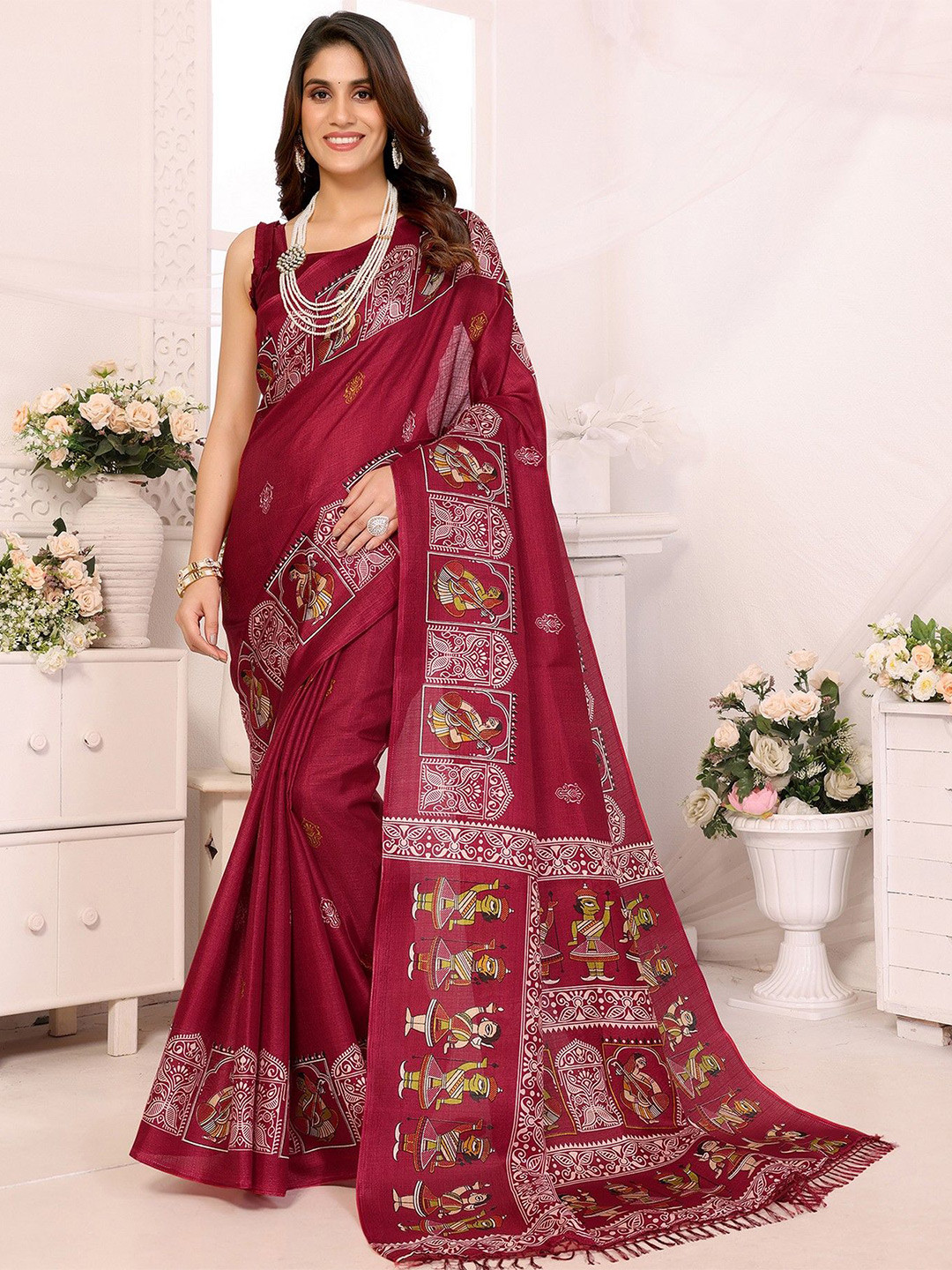 

KALINI Ethnic Motifs Art Silk Saree, Red