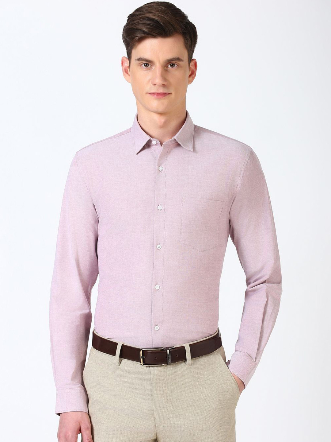 

Peter England Men Spread Collar Solid Cotton Slim Fit Casual Shirt, Pink