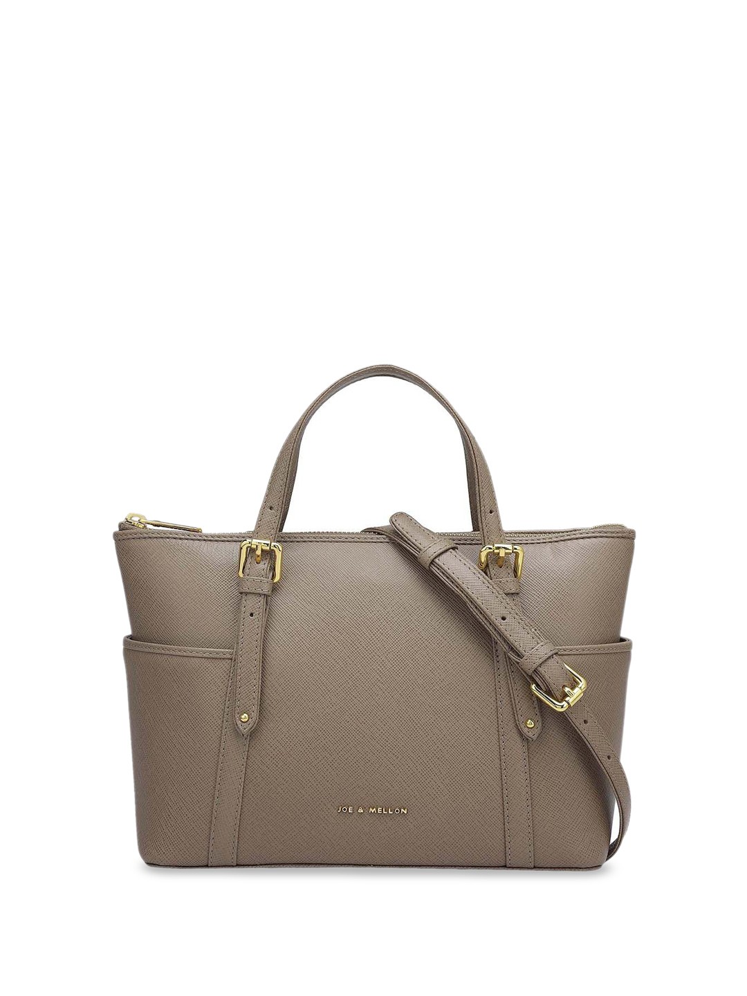 

Joe & Mellon Women Textured Solid Structured Leather Handheld Bag, Brown