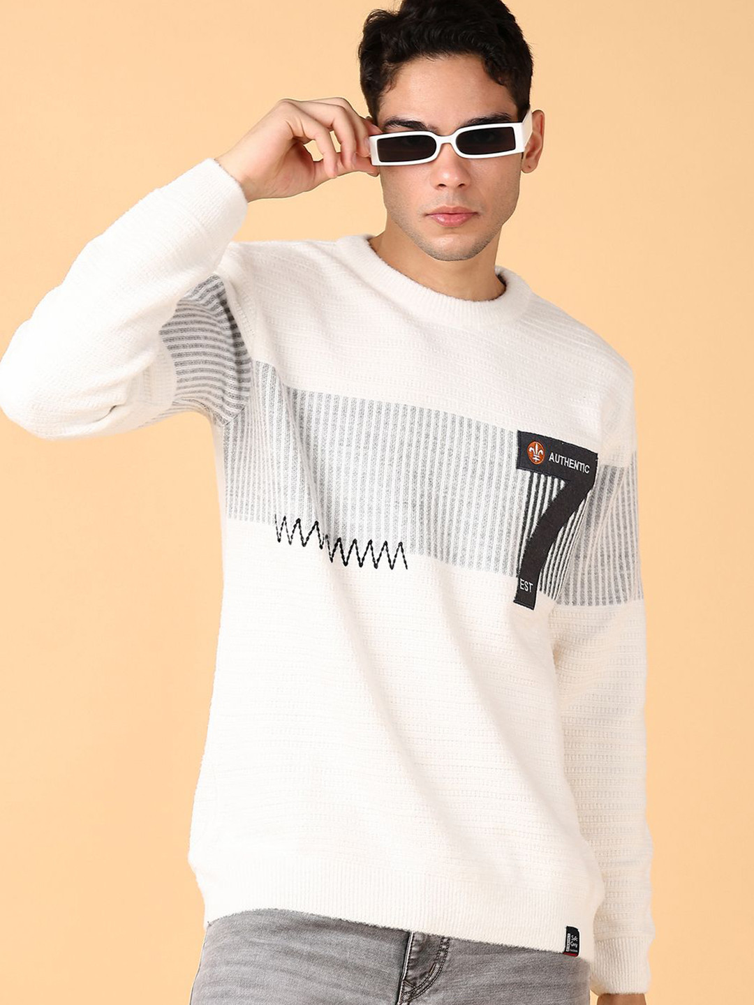 

V-Mart Men Self Design Pullover, Off white