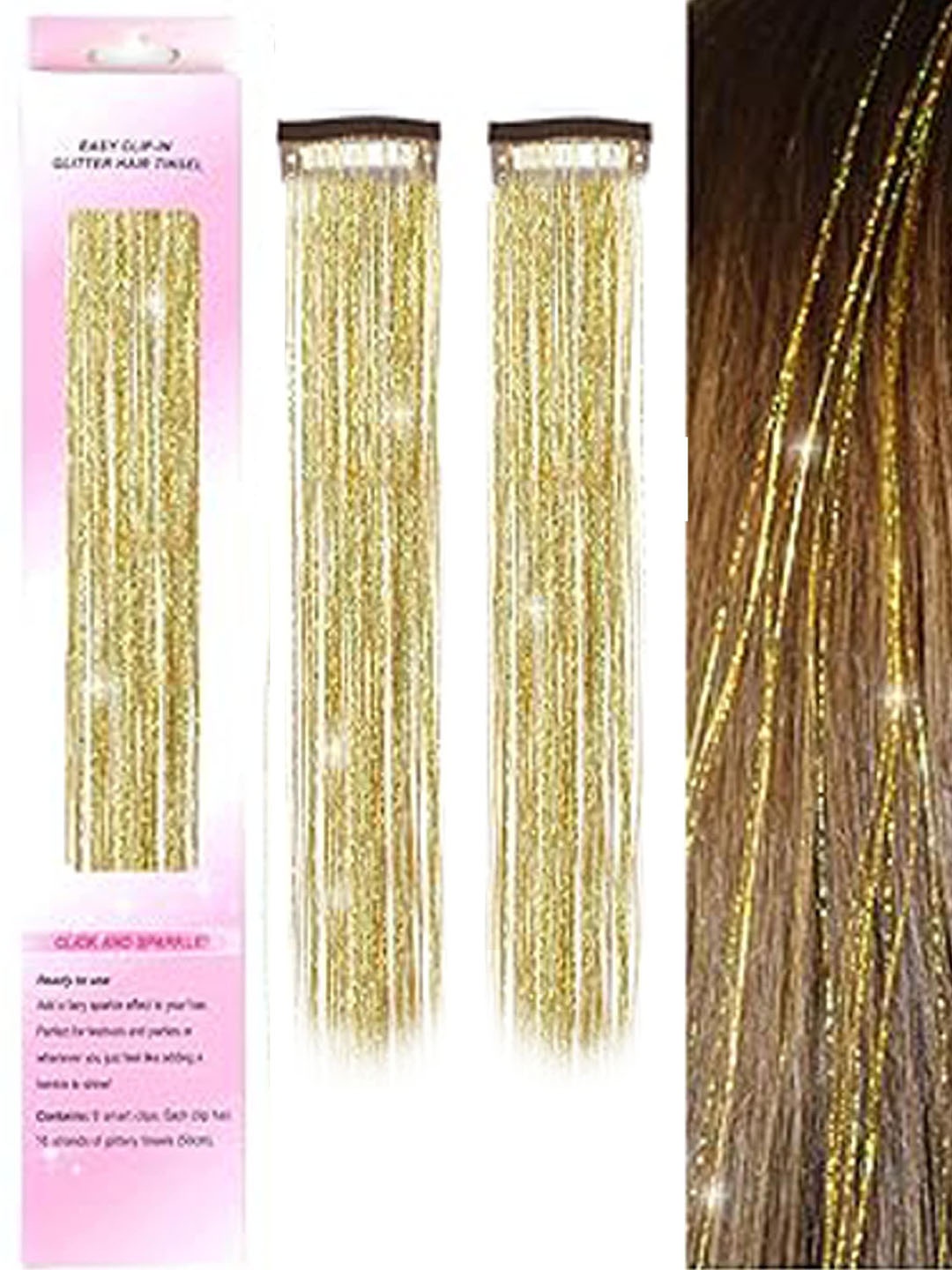 

D-Divine Set Of 2 Clip-In Straight Coloured Strand Hair Extension - Gold - 24 Inch