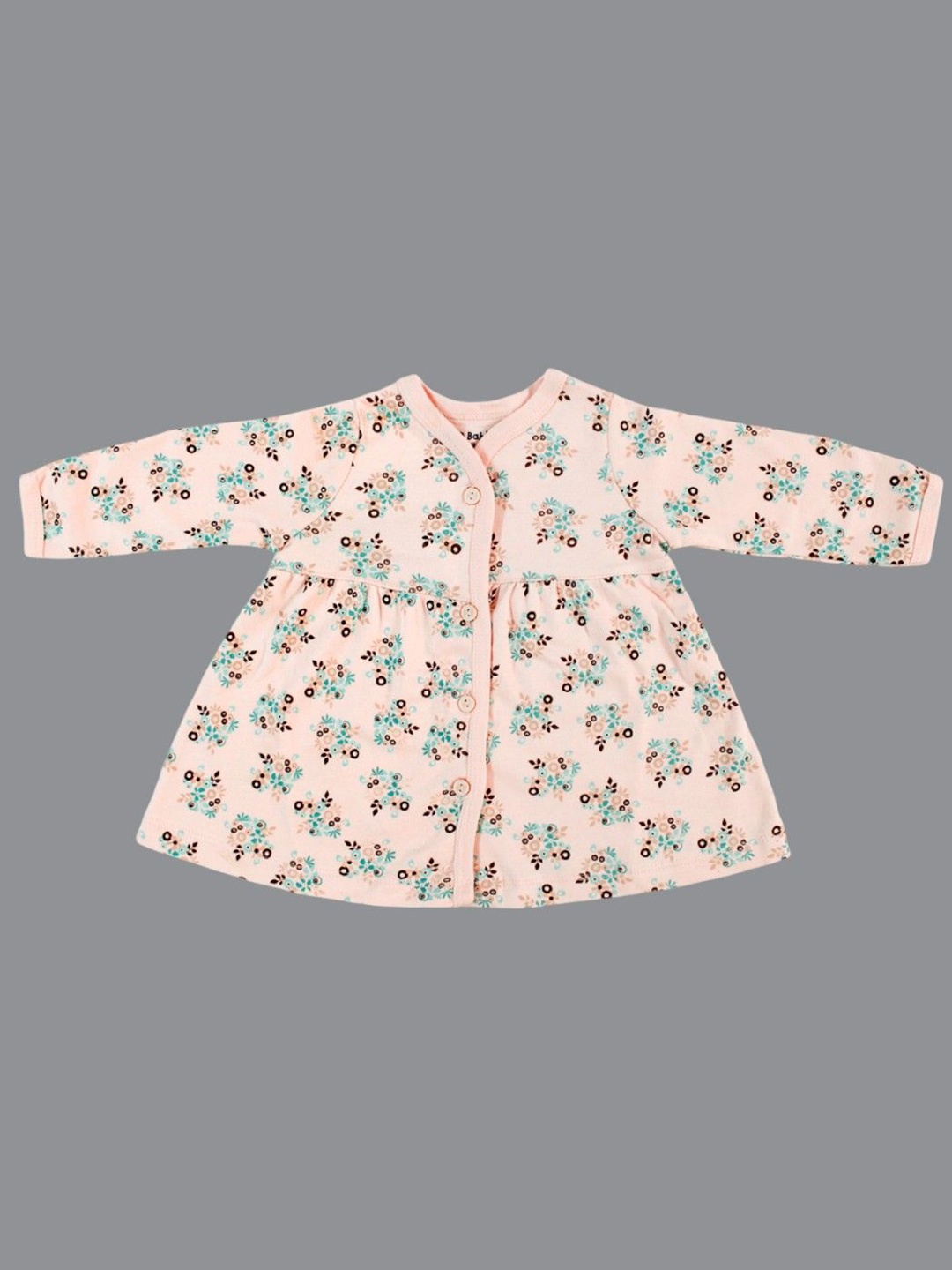 

Born Babies Girls Floral Print Cotton A-Line Knee Length Dress, Pink