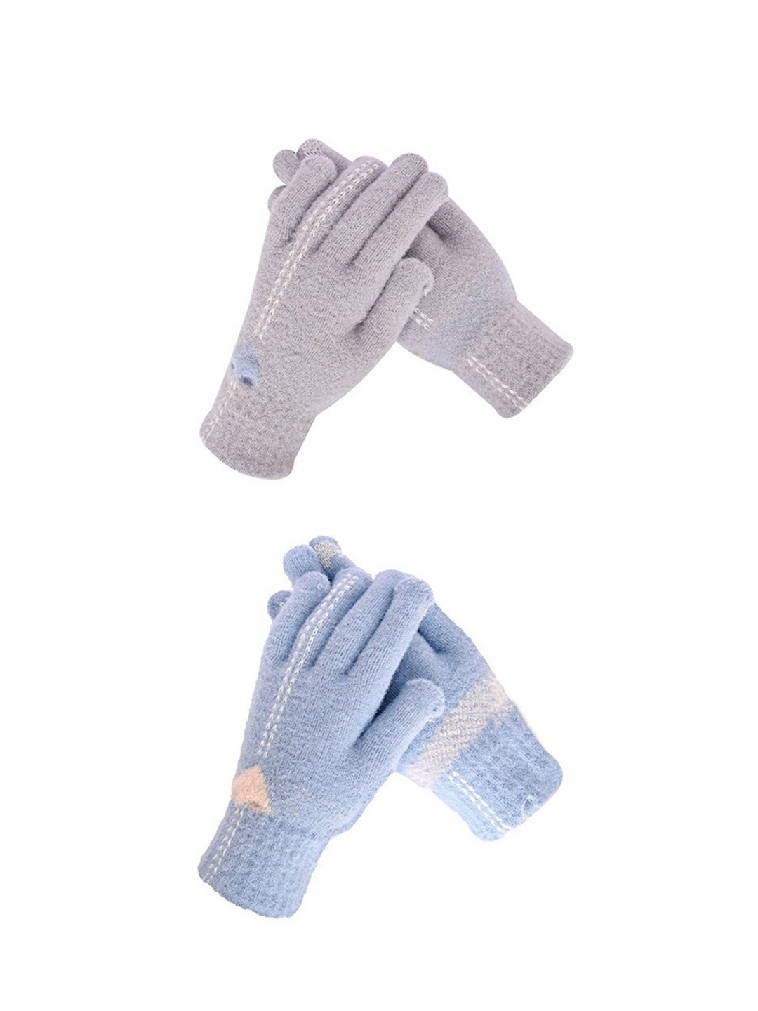 

LOOM LEGACY Women Winter Wollen Pack Of 2 Pairs Patterned Acrylic Touchscreen Gloves, Blue