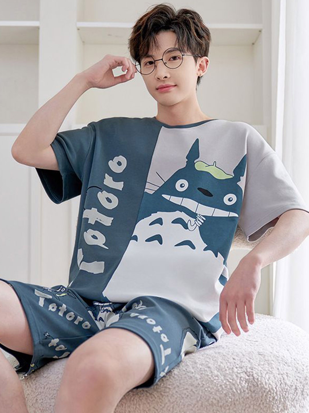 

StyleCast Blue & White Printed T-Shirt & Shorts Night Suits