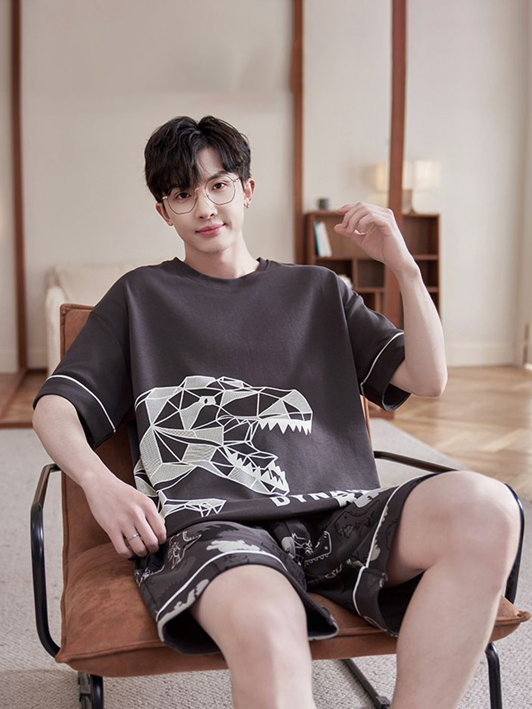 

StyleCast Printed Pure Cotton T-shirt With Short, Brown
