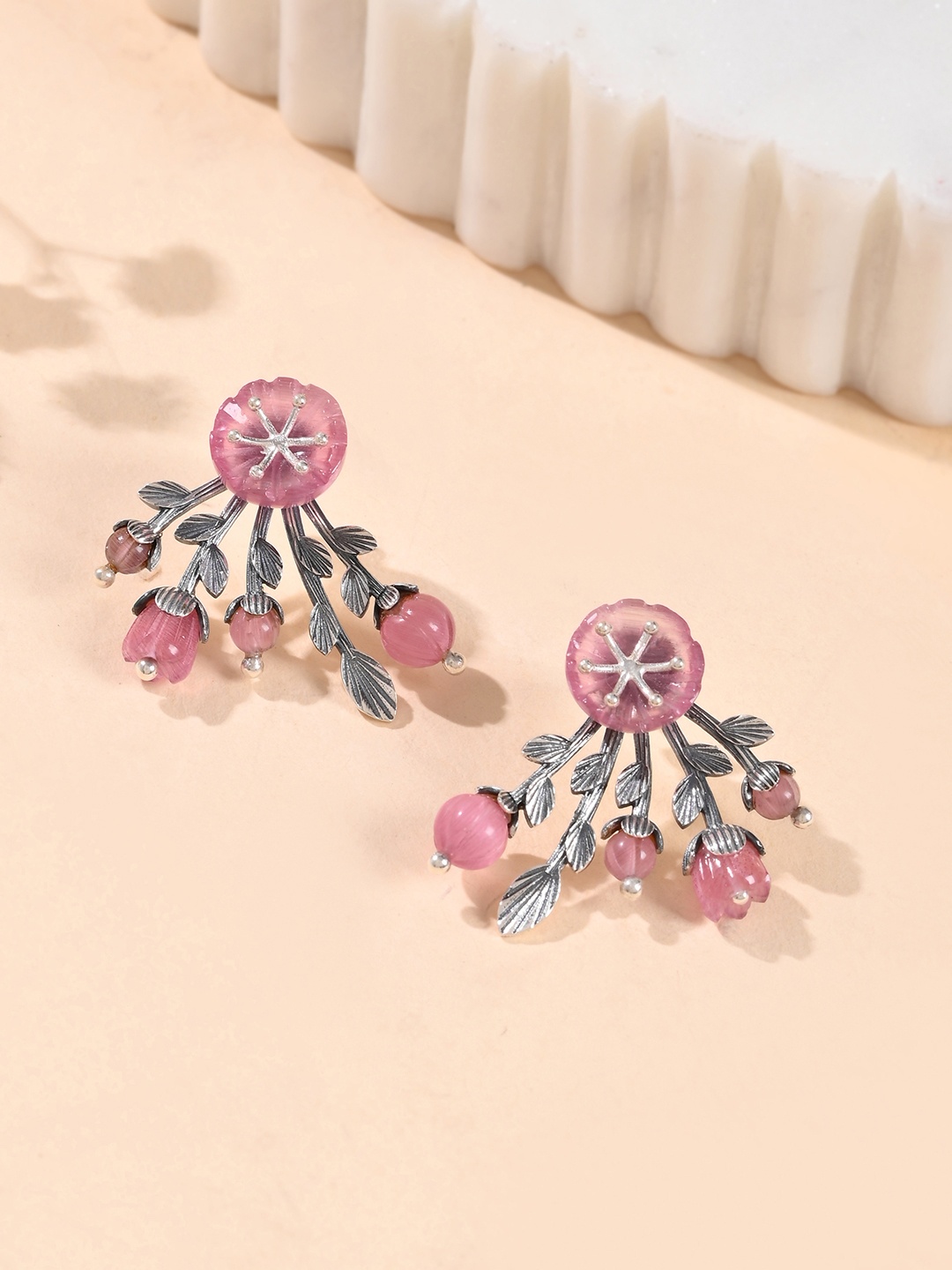 

Studio Voylla 925 Sterling Silver Rhodium-Plated Floral Ear Cuff Earrings
