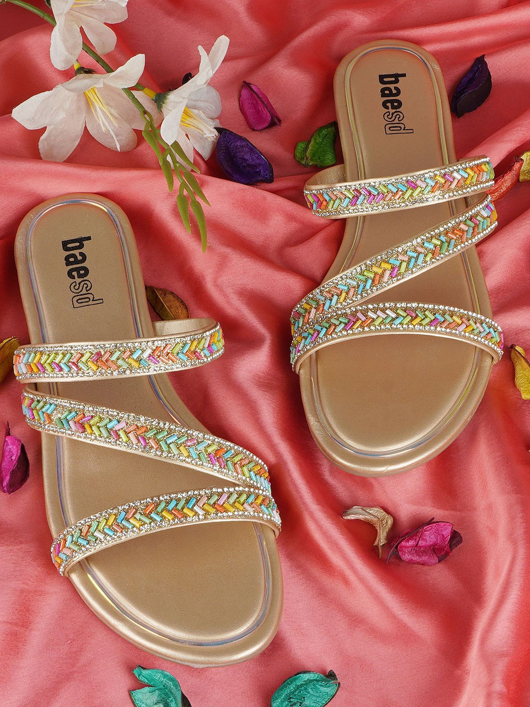 

BAESD Women Embellished Open Toe Flats, Gold