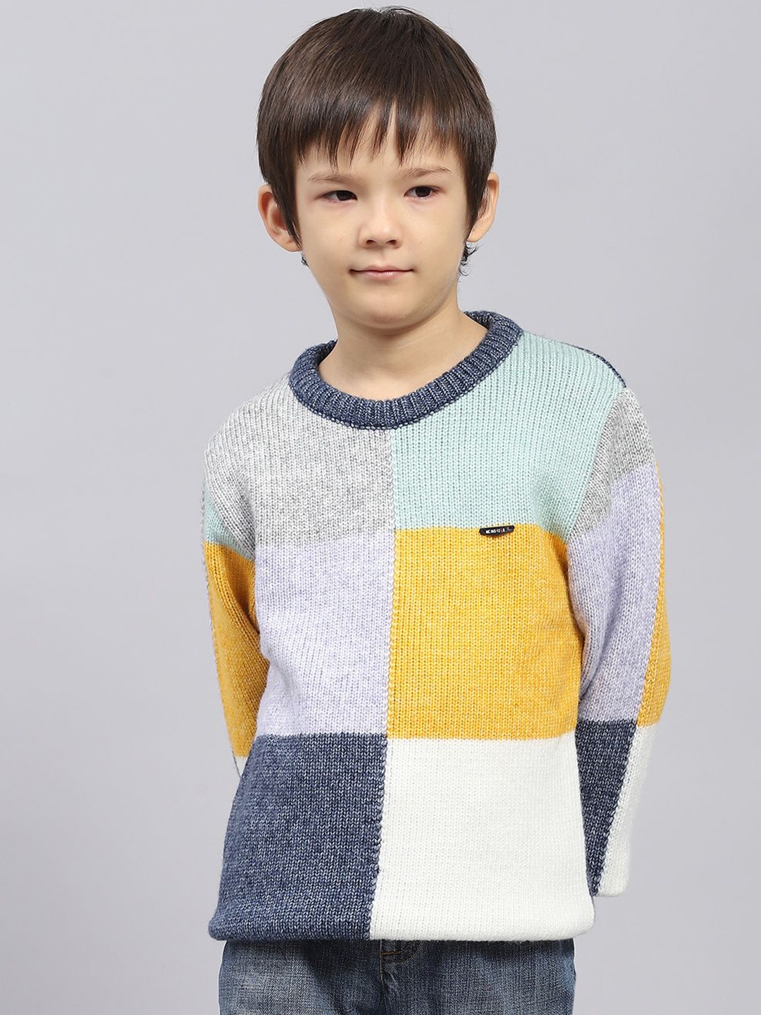

Monte Carlo Boys Self Design Colourblocked Woollen Pullover Sweater, Blue