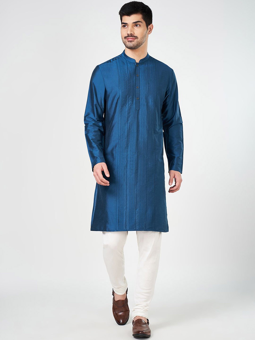 

indus route by Pantaloons Mandarin Collar Straight Kurta, Teal