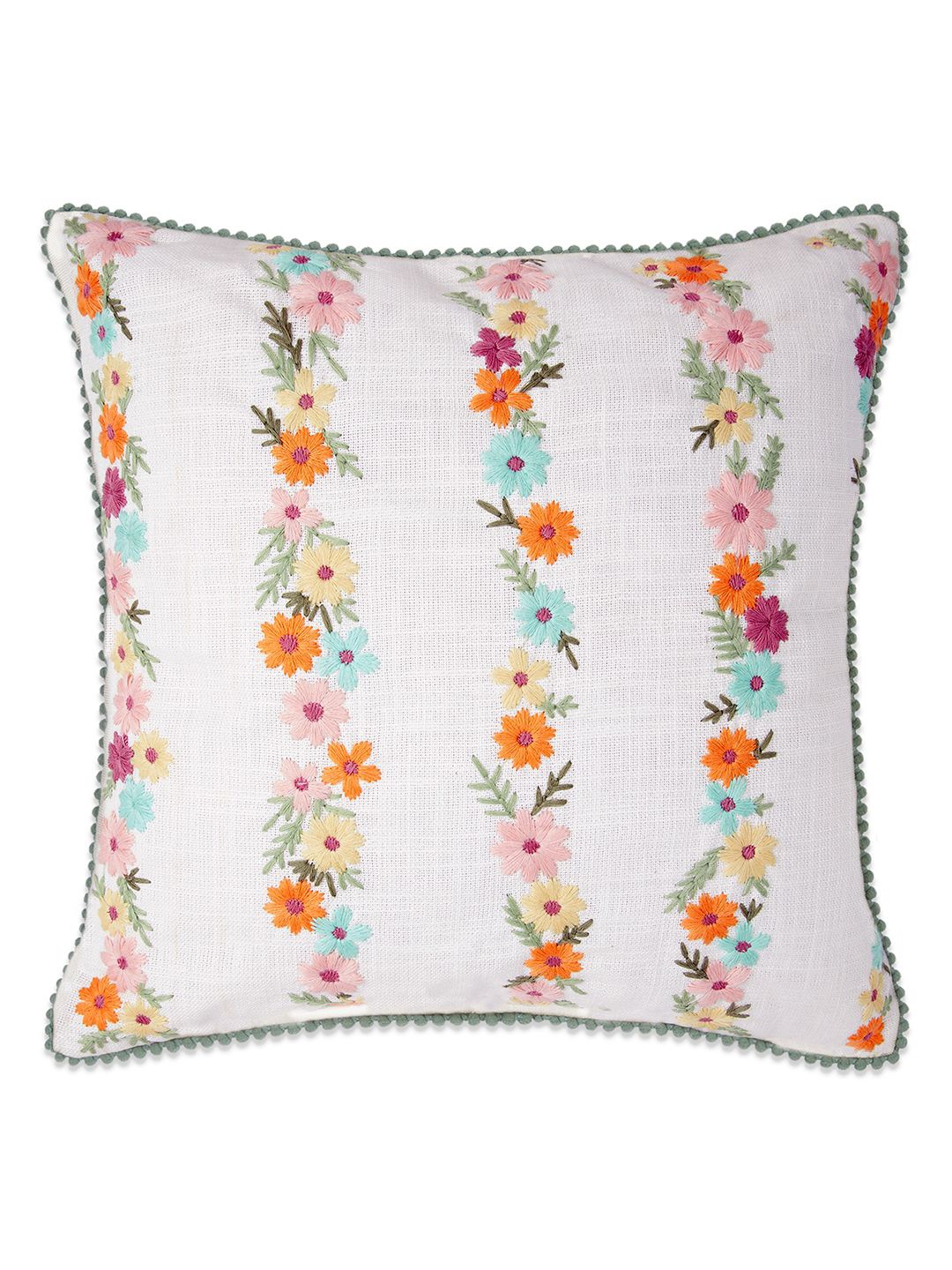 

haus & kinder White & Blue Embroidered Square Cushion Cover