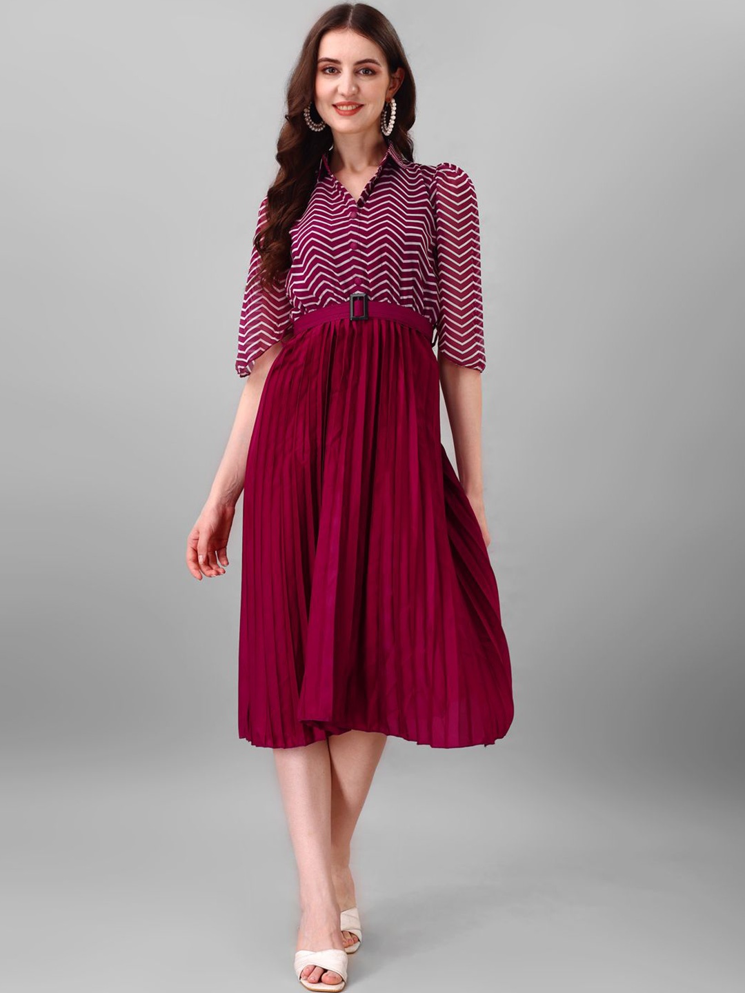 

Raiyani Enterprise Chevron Fit & Flare Maxi Dress, Magenta