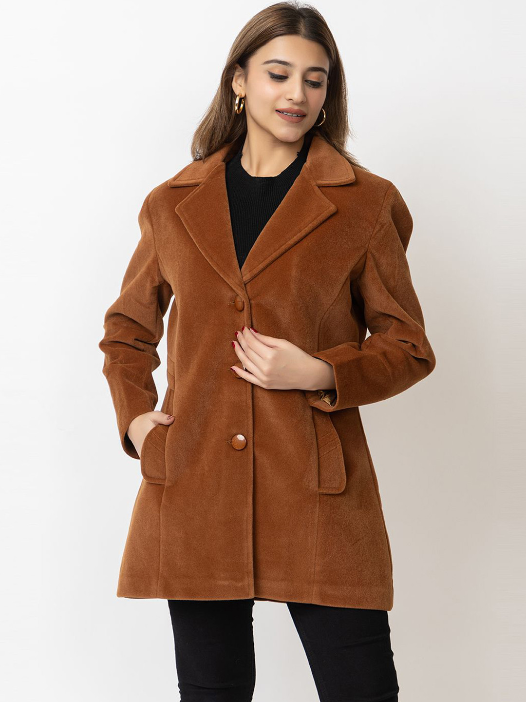 

Lady Leaf Comfort Fit Single-Breasted Overcoat, Tan
