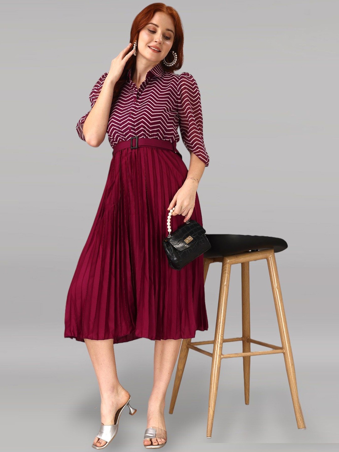 

Raiyani Enterprise Women Georgette Fit & Flare Midi Dress, Magenta