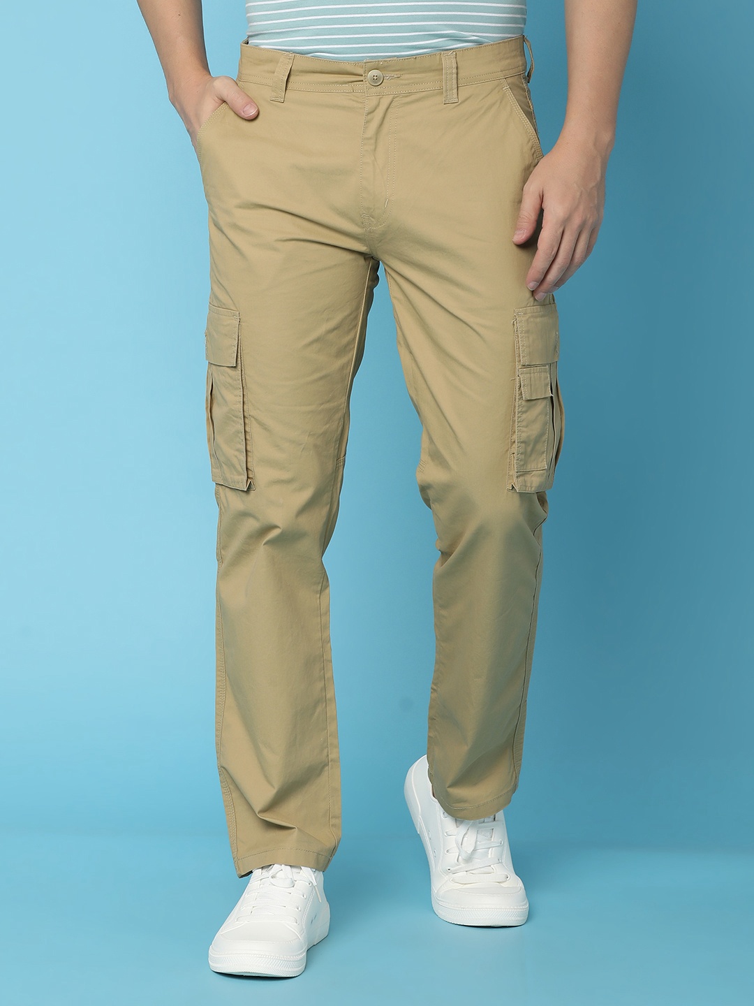 

V-Mart Men Mid-Rise Cotton Cargo Trousers, Khaki