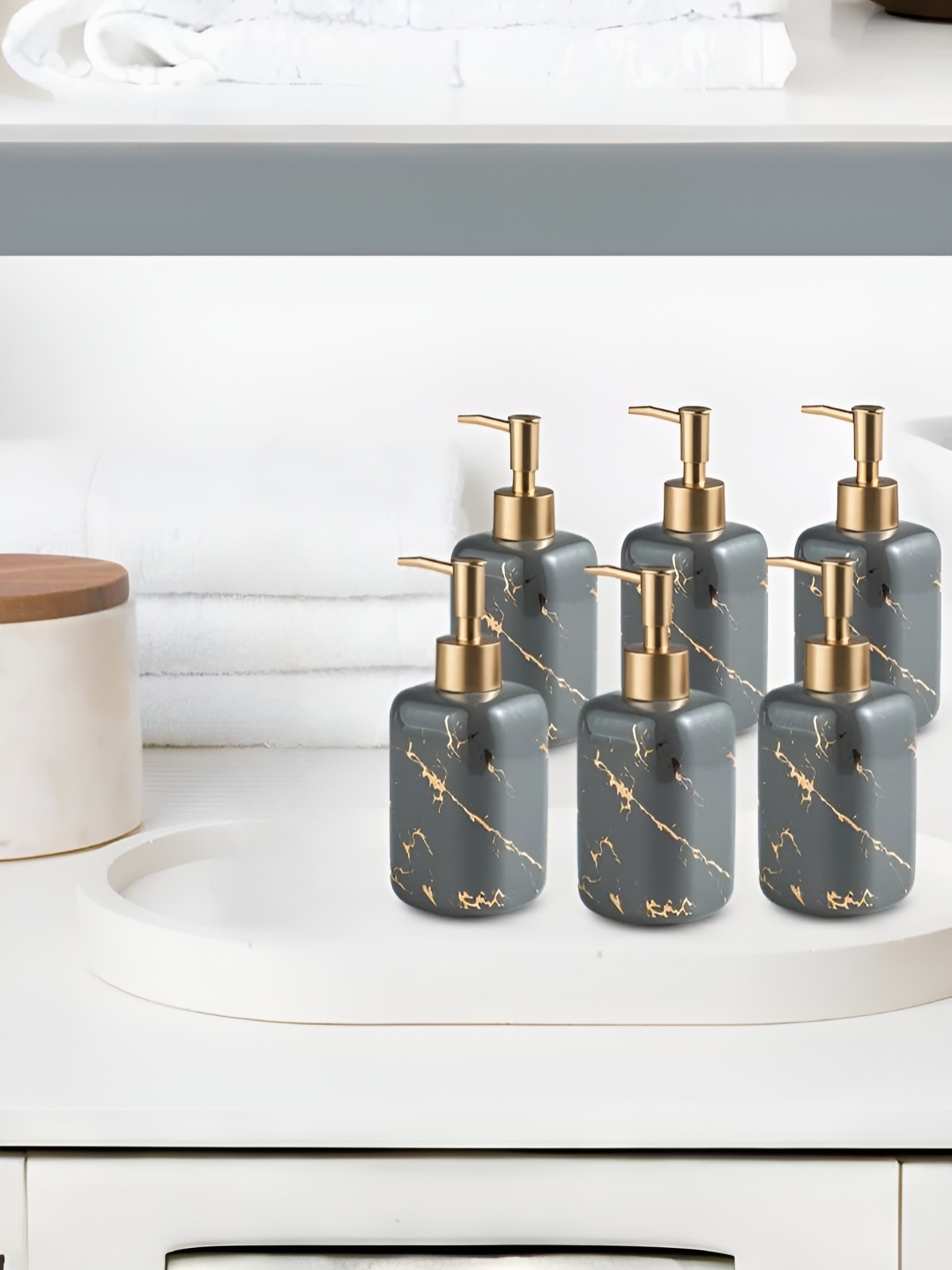 

The Better Home Grey & Gold Toned 6 Pieces Ceramic Soap Dispenser 300ml